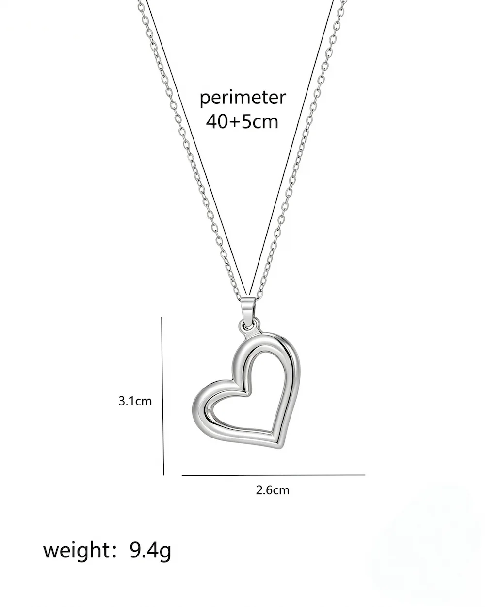 Amara Open Heart Pendant Stainless Steel Necklace in silver